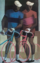 <em>Les deux cyclistes</em>, 92x60 cm, huile sur toile, 1969. Diplôme d'honneur de La Confédération française de l'Art Libre, Paris, 1971.