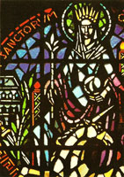 <em>Reine de tous les Saints</em> (détail), dalles de verre, église de Montana, 1956.