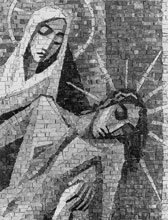 <em>Pieta</em> (détail), mosaïque, église des Ursulines, Sion, 1959.