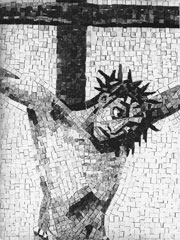 <em>Crucifixion</em> (détail), mosaïque, collège Sainte-Marie, Martigny, 1959.
