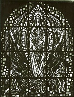 <em>Le Buisson ardent</em>, dalle de verre, tour romane, Abbaye de saint-Maurice, 1961.