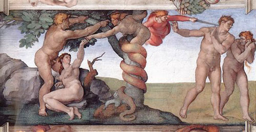 Michel-Ange, <em>Adam et Eve chassés du Paradis</em>, fresque, chapelle Sixtine, Cité du Vatican, 1512.